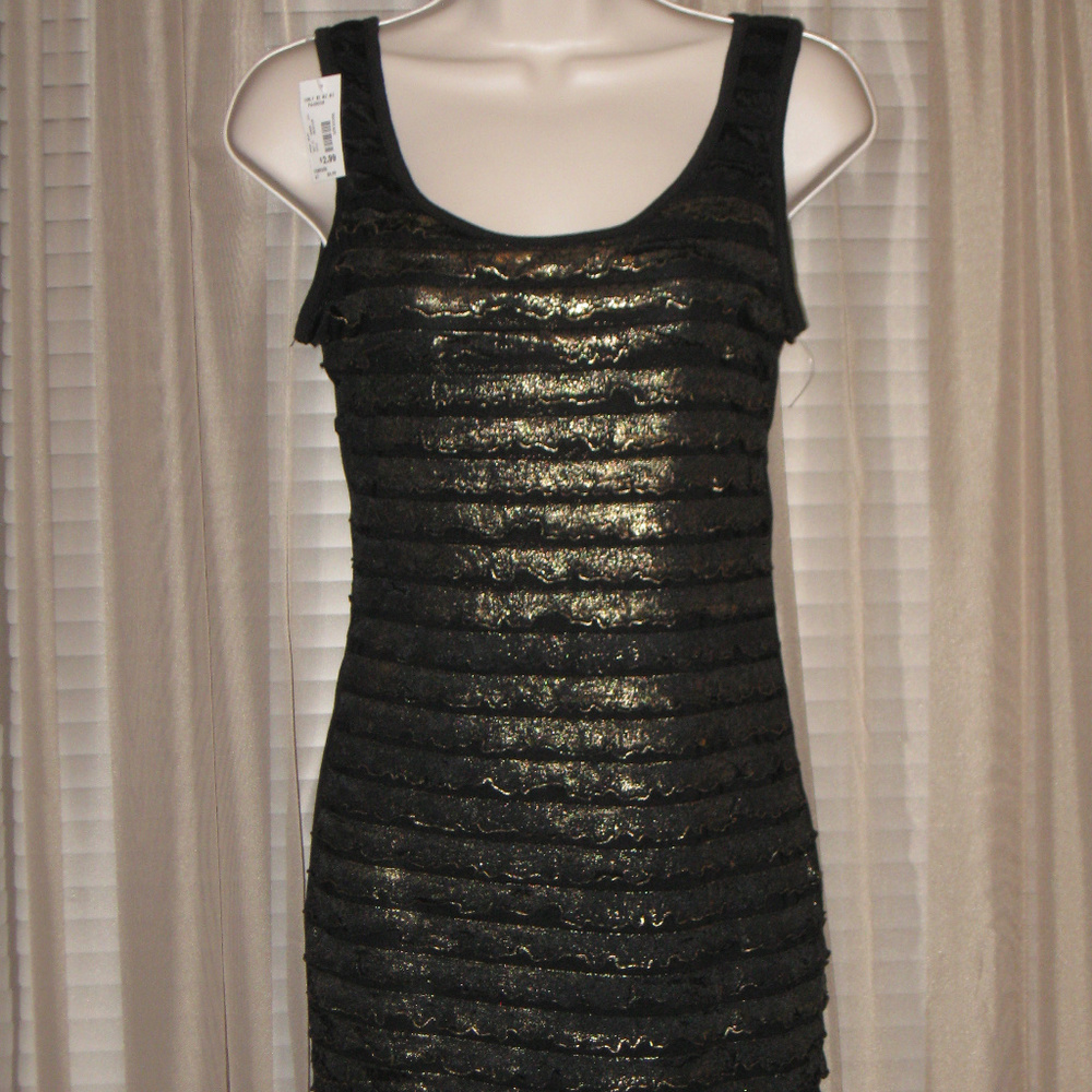 CHELSEY Black Golden Strap Tank Mini Dress NEW